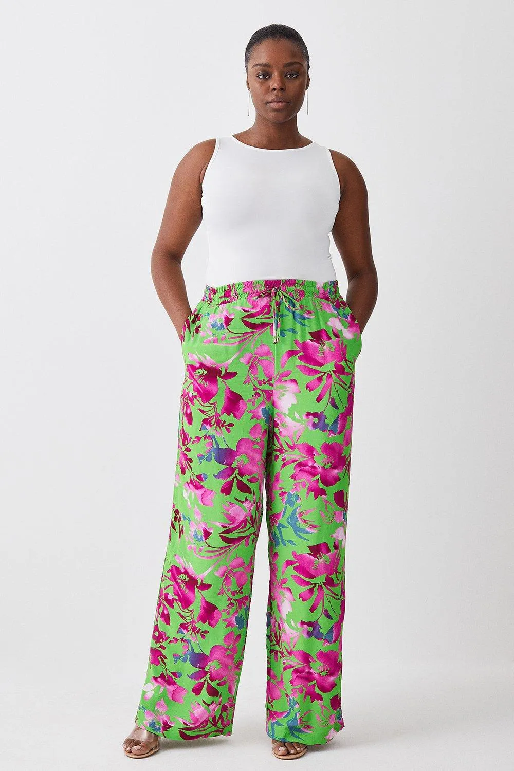 Plus Size Silhouette Floral Woven Wide Leg Trouser | Karen Millen