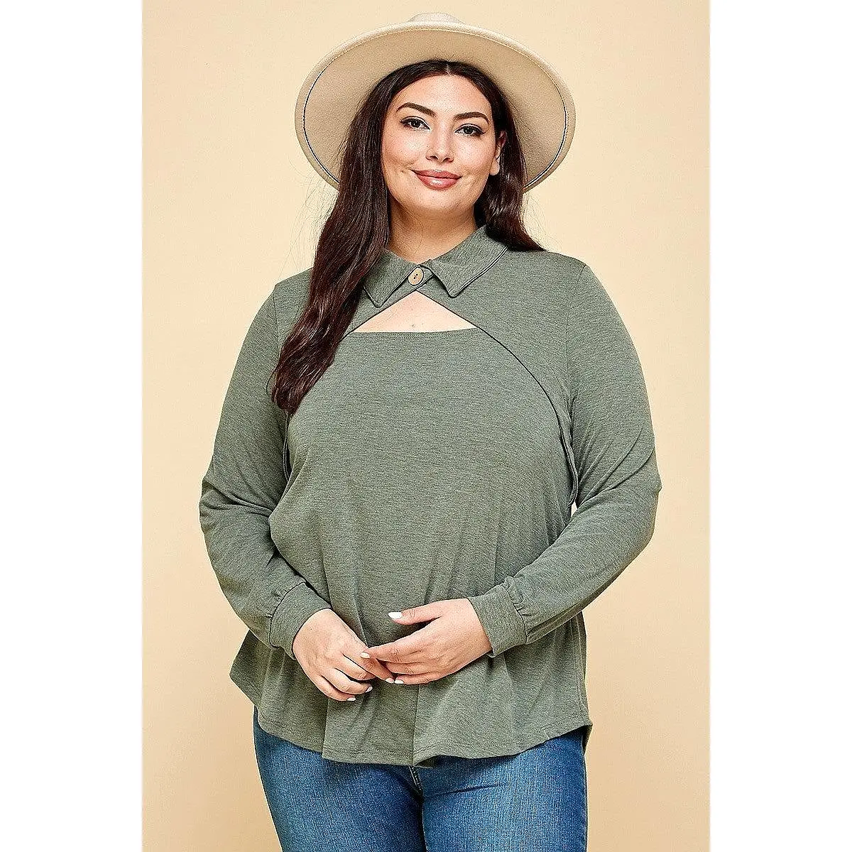 Plus Size Solid Long Sleeve Fashion Top