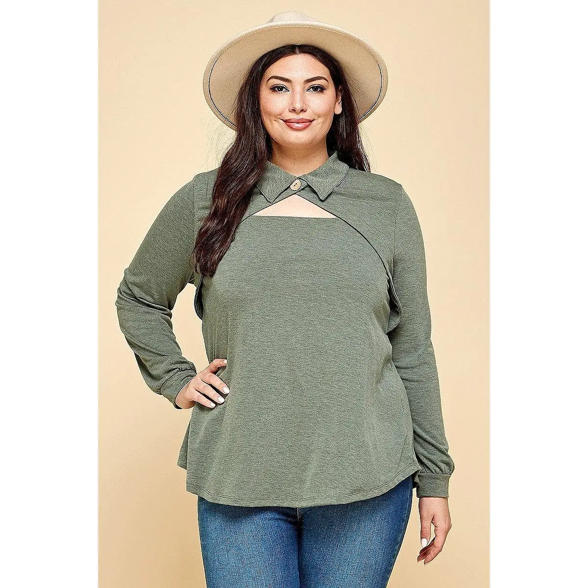 Plus Size Solid Long Sleeve Fashion Top