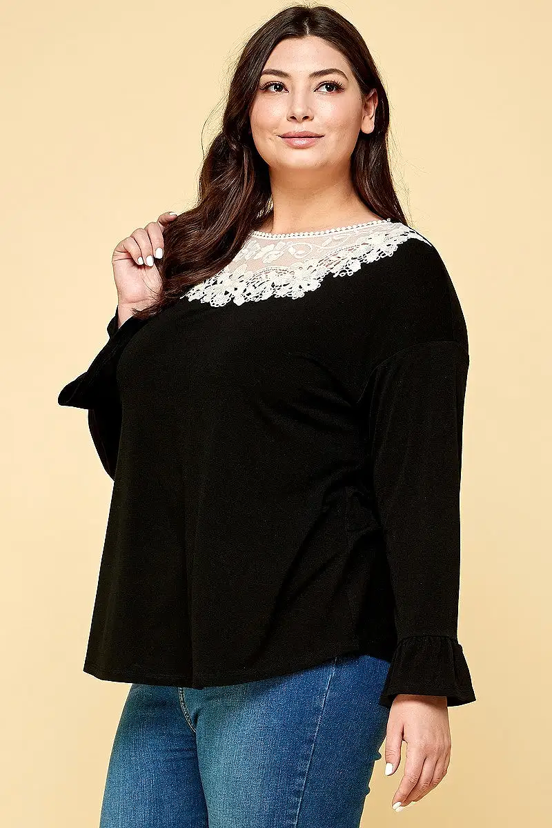 Plus Size Solid Long Sleeve Top