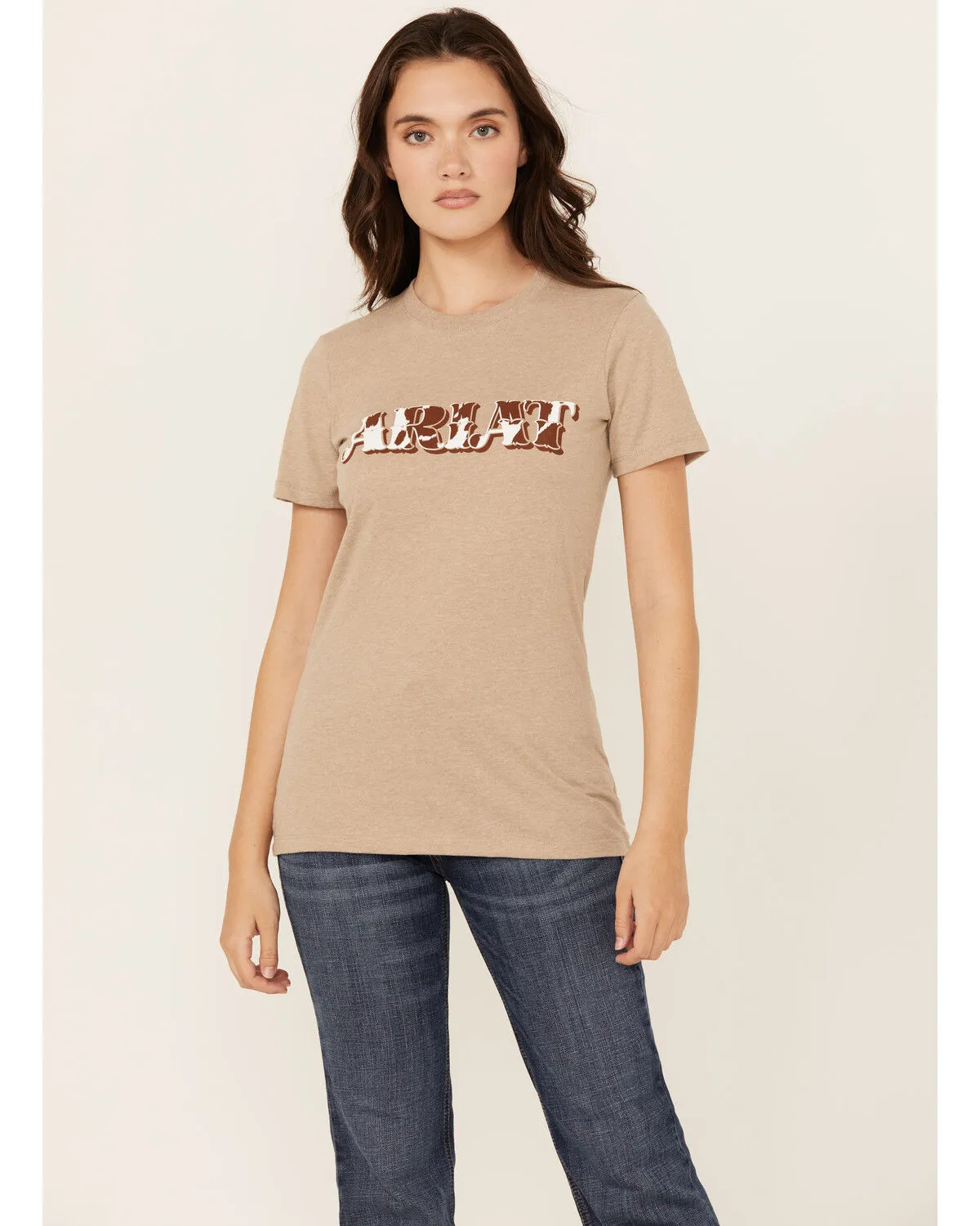 Product Name:  Ariat Women's Boot Barn Exclusive Cow Print Logo Short Sleeve Graphic Tee