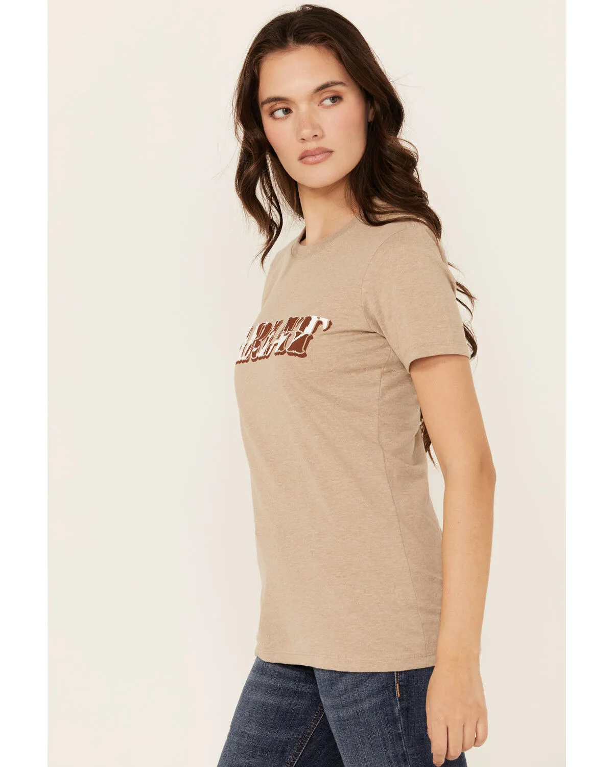 Product Name:  Ariat Women's Boot Barn Exclusive Cow Print Logo Short Sleeve Graphic Tee