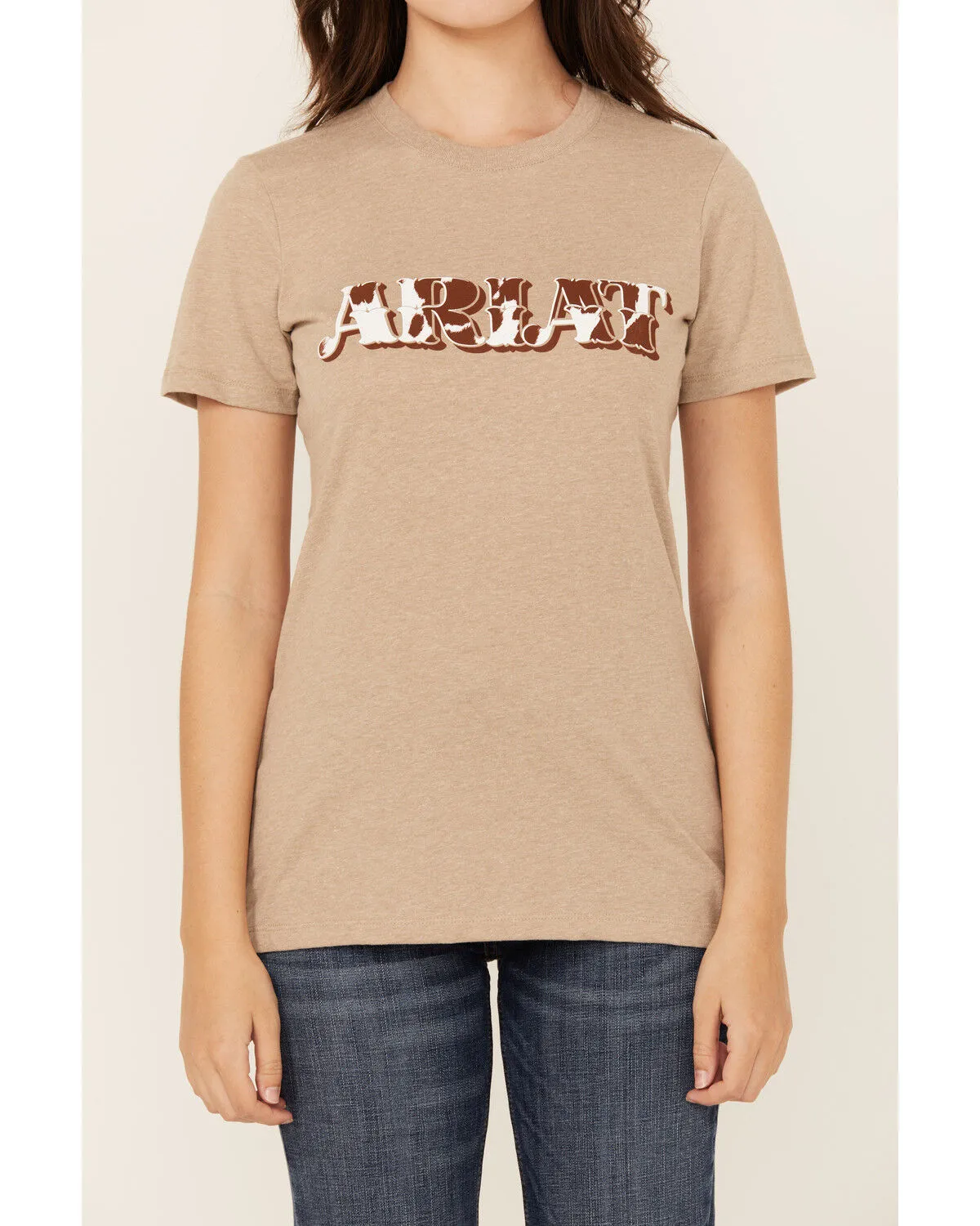 Product Name:  Ariat Women's Boot Barn Exclusive Cow Print Logo Short Sleeve Graphic Tee