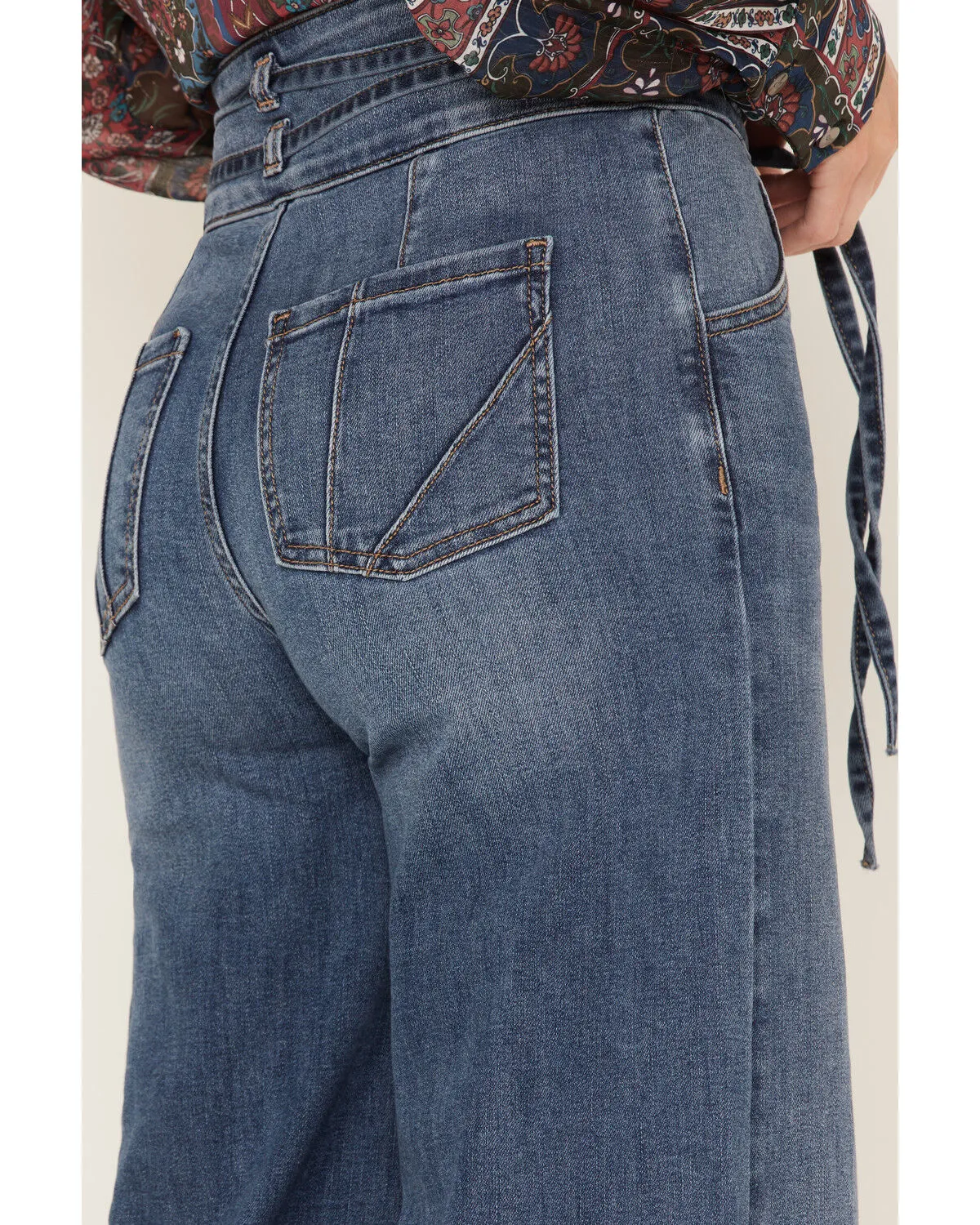 Product Name:  Shyanne Women's Medium Wash High Rise Belted Trouser Wide Jeans