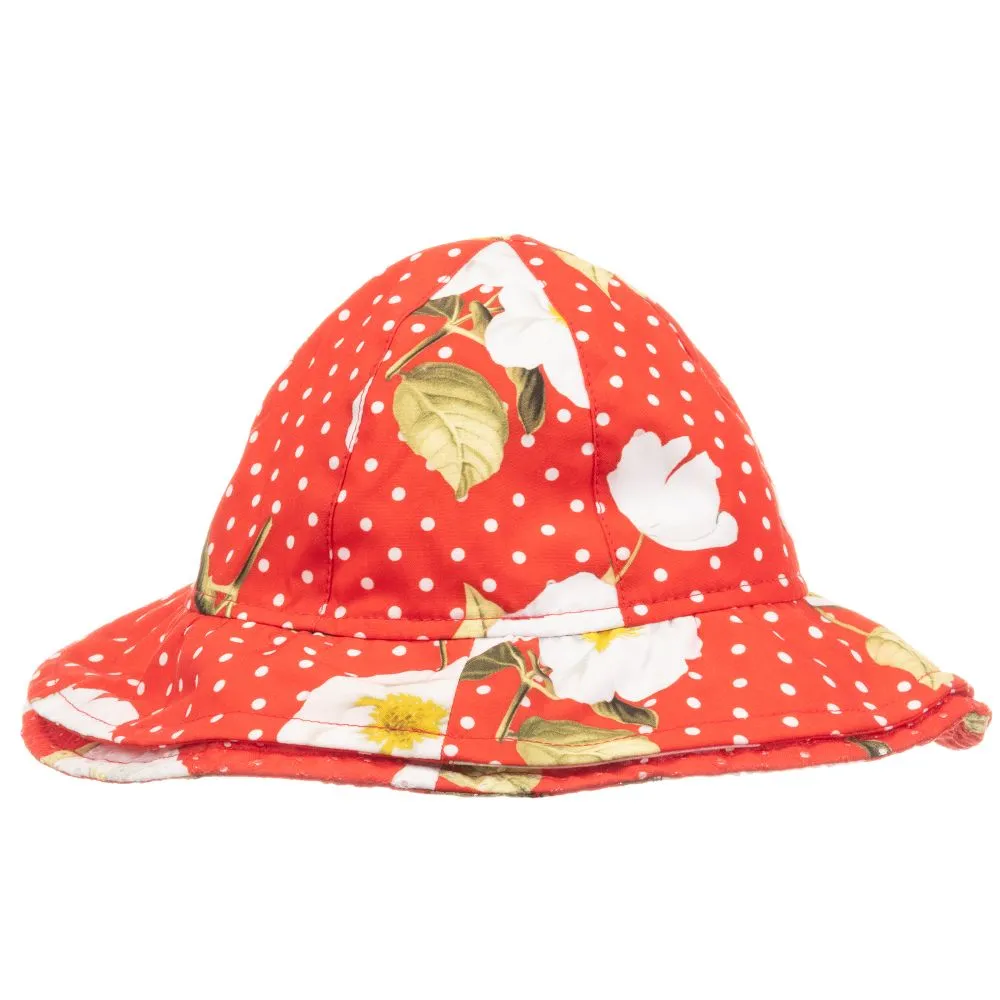 Red Cotton Floral Sun Hat