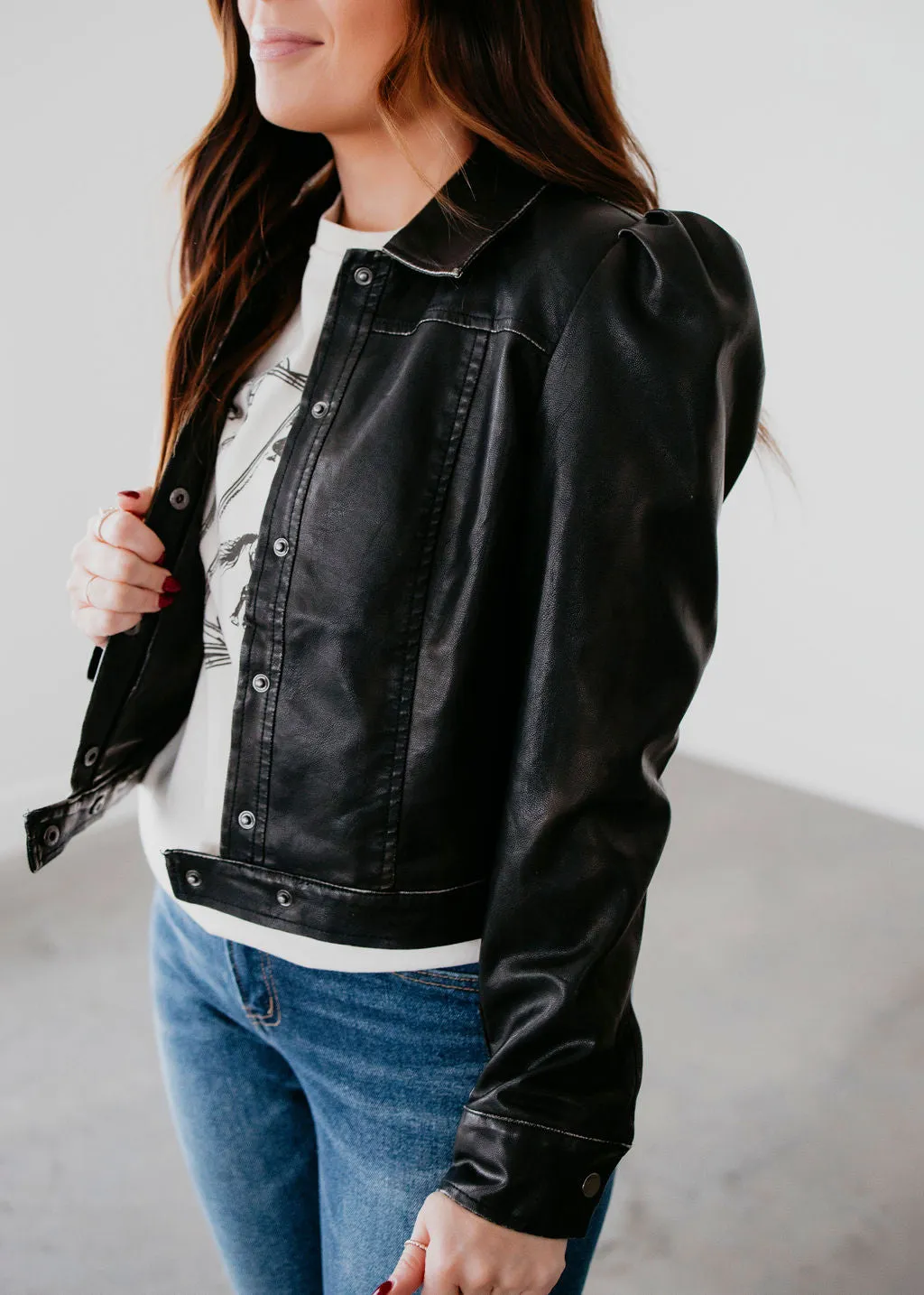 Rena Faux Leather Puff Sleeve Jacket