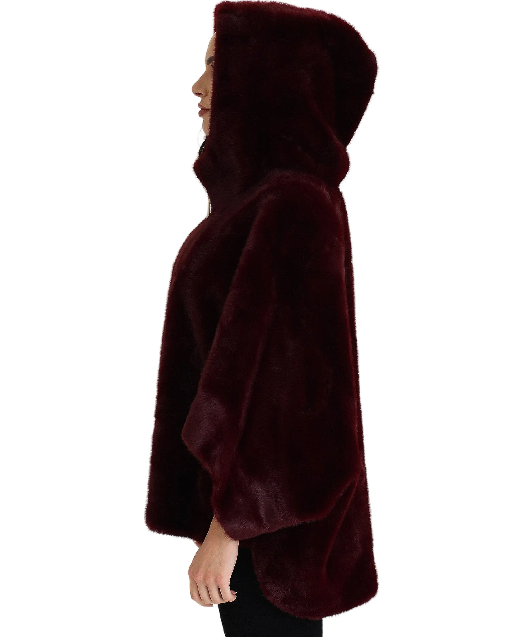 Reversible Faux Fur & Faux Suede Cape w/ Hood