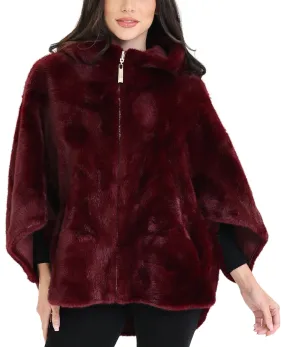 Reversible Faux Fur & Faux Suede Cape w/ Hood