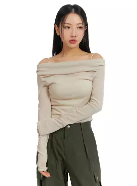 Semi-Ruched Solid Off-Shoulder Long Sleeve CM411