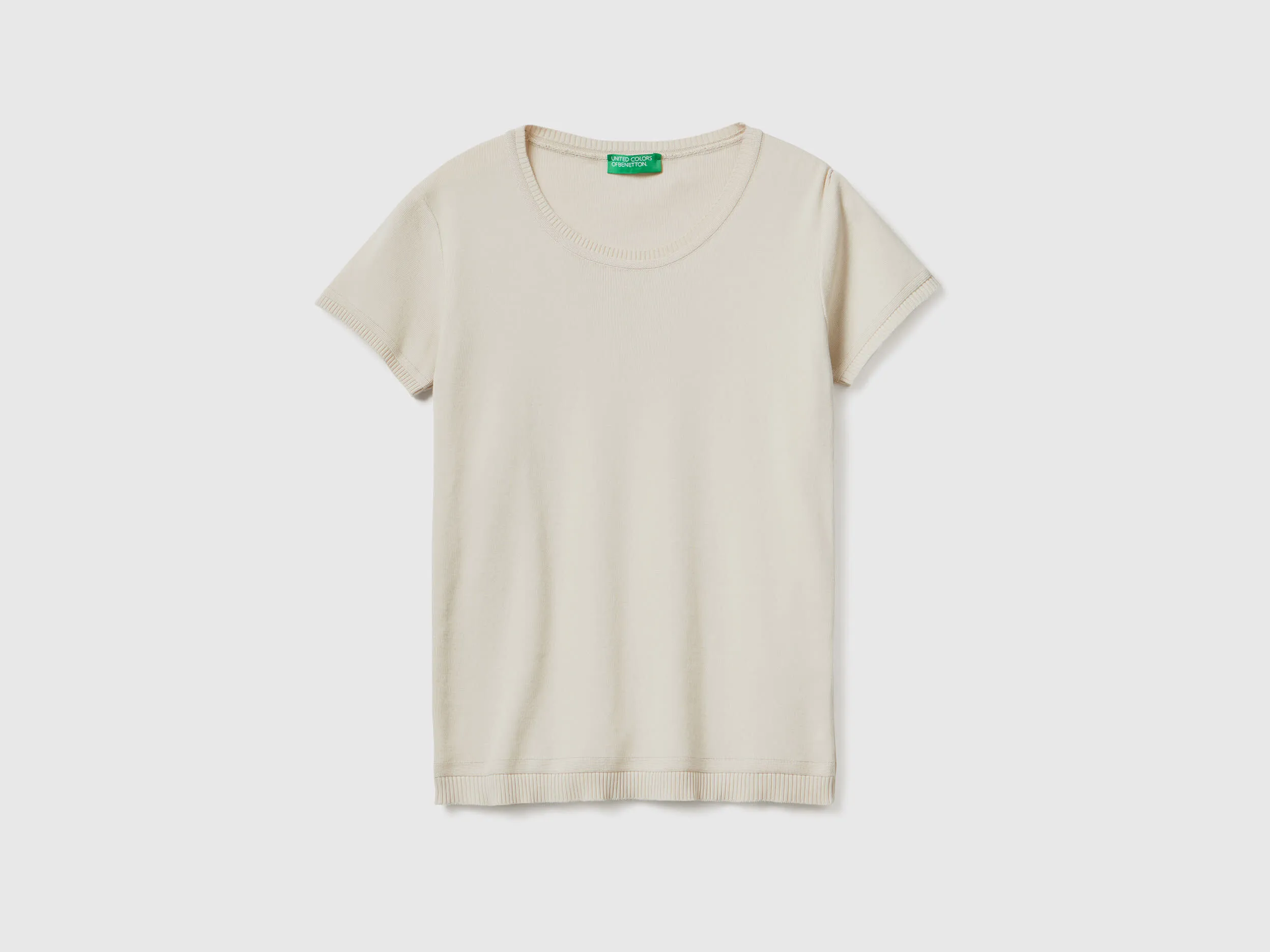 Short sleeve sweater in 100% cotton - Beige | Benetton