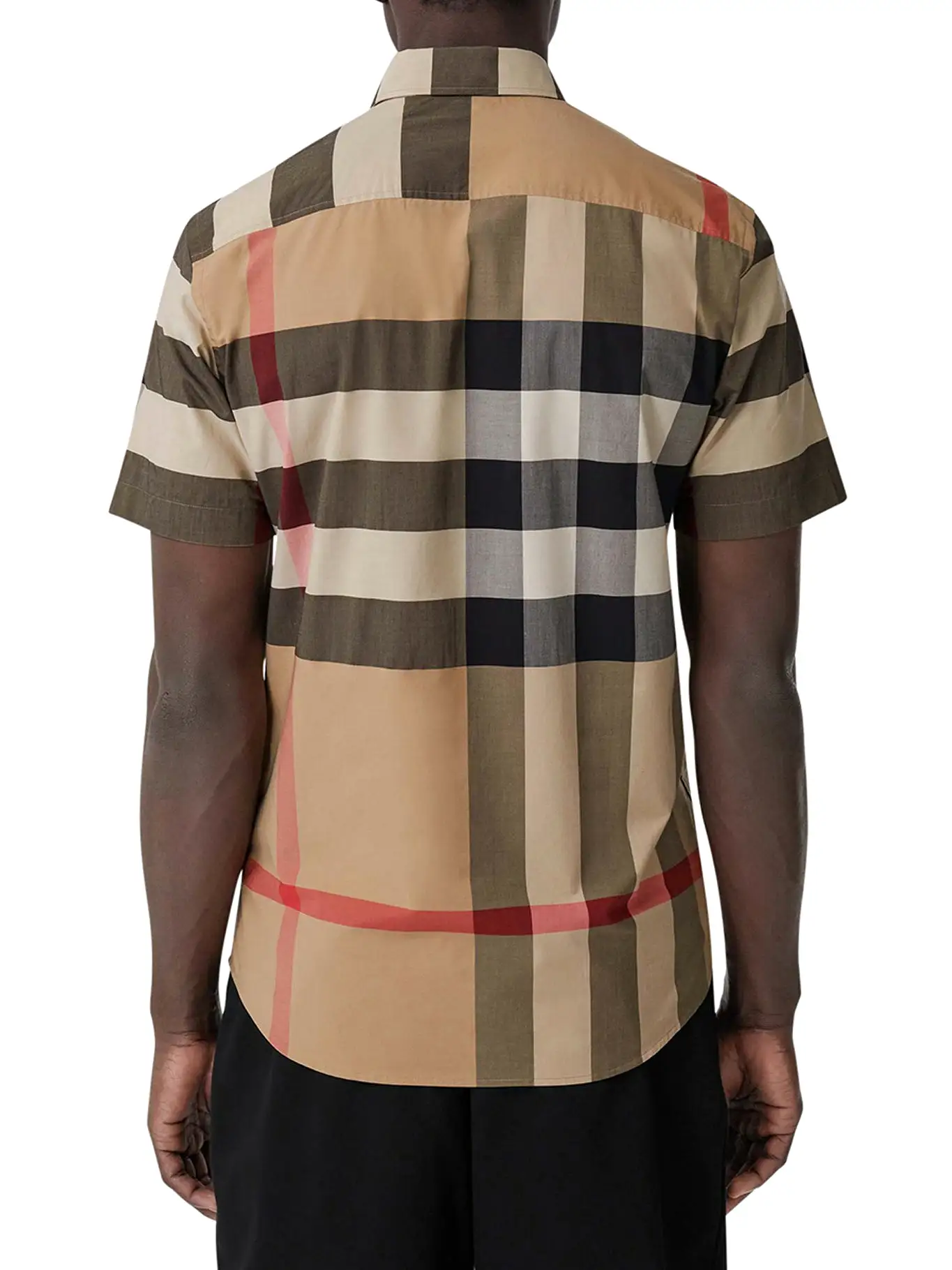 Short-sleeved Check shirt in stretch cotton poplin