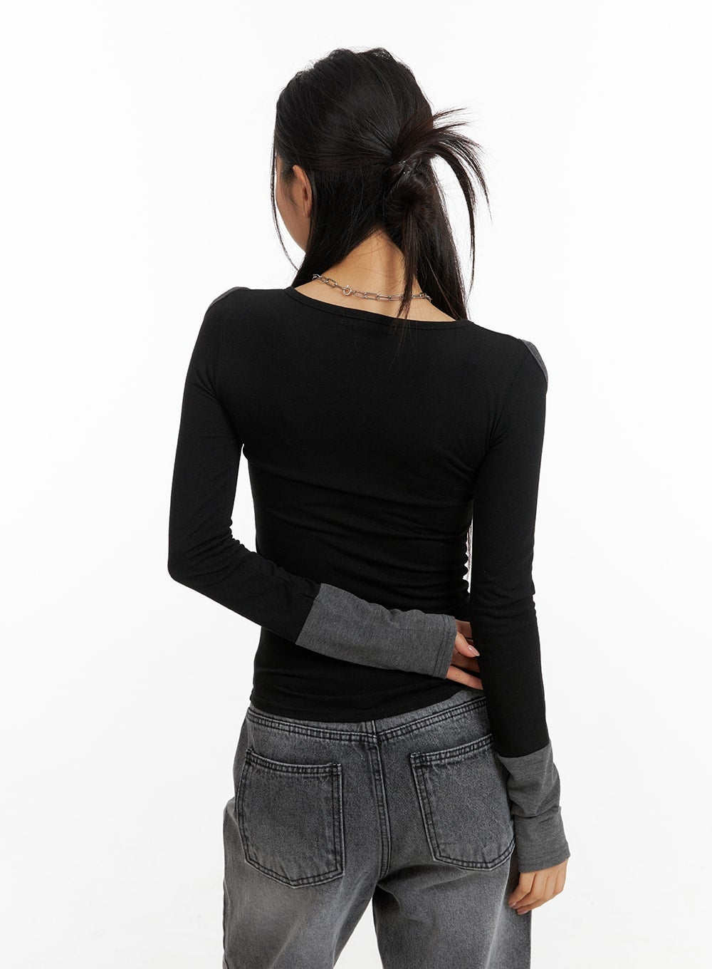 Shoulder Cut Out Contrasting Long Sleeve CM412