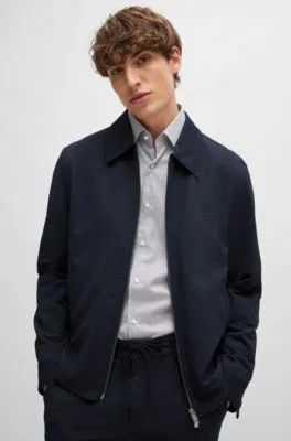 Slim-fit jacket in stretch seersucker with wrinkle recovery