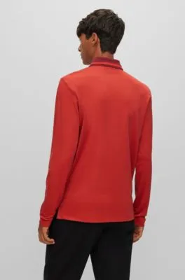 Slim-fit long-sleeved polo shirt with woven pattern