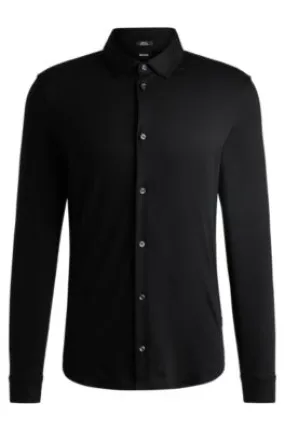 Slim-fit long-sleeved shirt in mercerized cotton