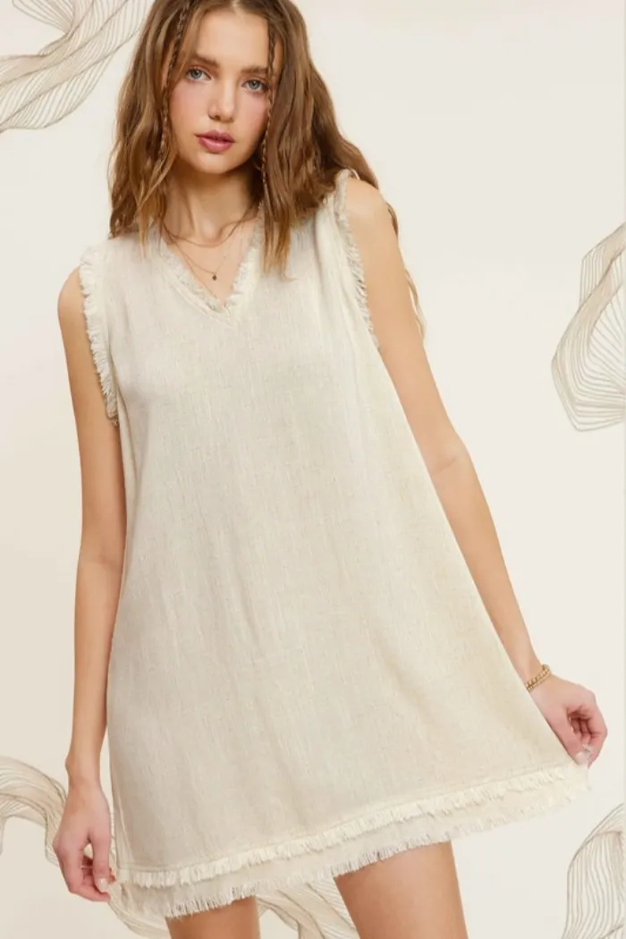 Soft Washed Cut Edge V Neck Dress