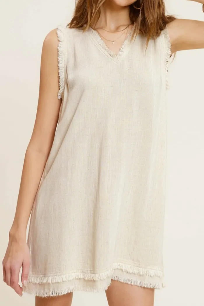 Soft Washed Cut Edge V Neck Dress