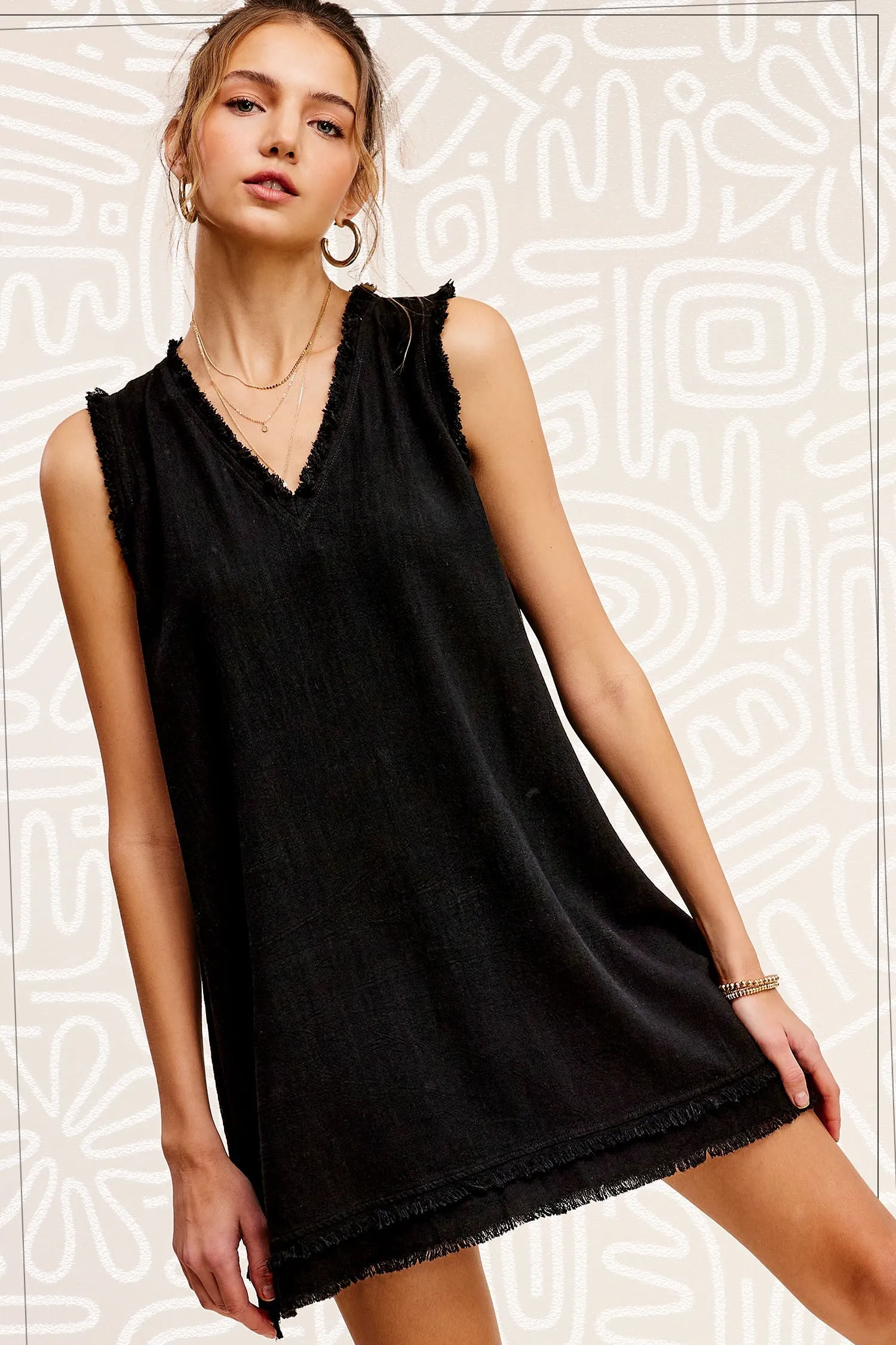 Soft Washed Cut Edge V Neck Dress