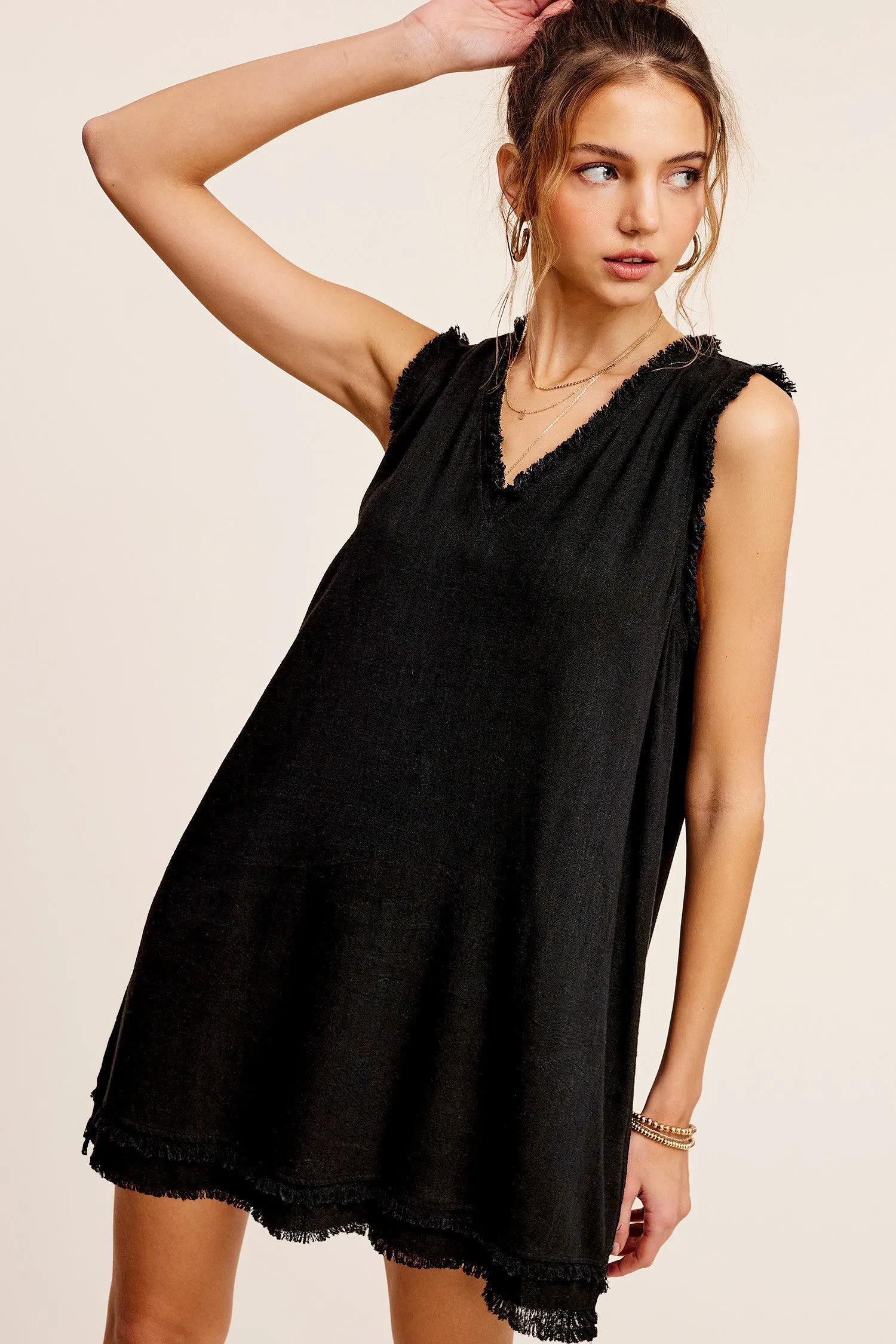 Soft Washed Cut Edge V Neck Dress