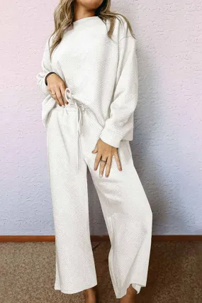 Solid Color Long Sleeve Long Pant Textured Set