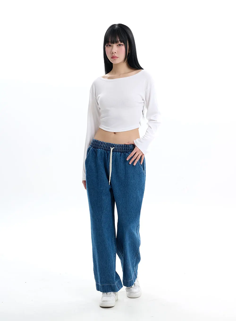 Solid Crop Long Sleeve Top IF413