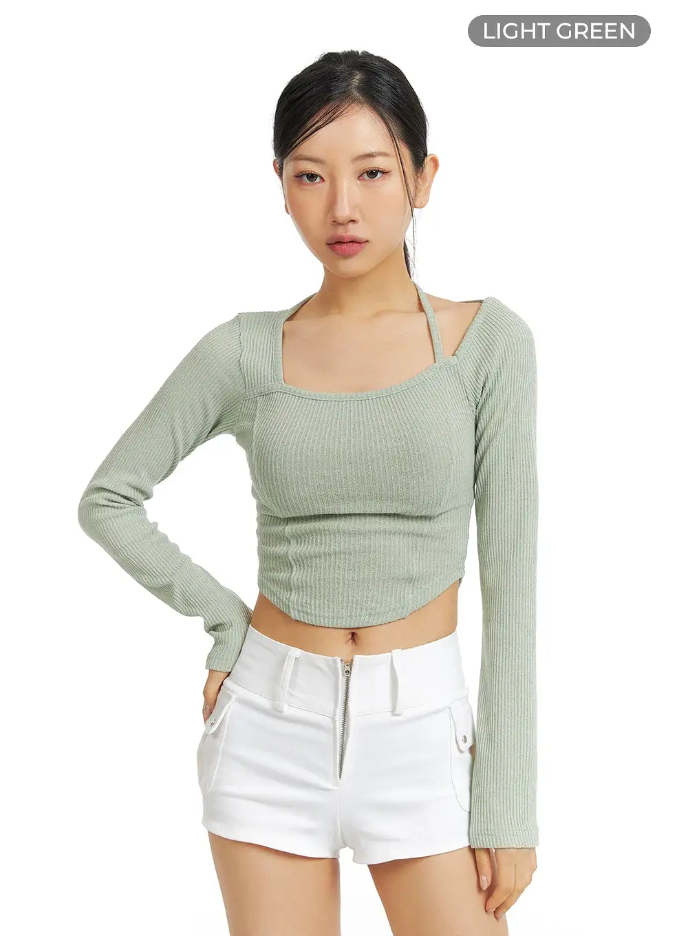 Solid Knit Asymmetrical Long Sleeve Top CF416