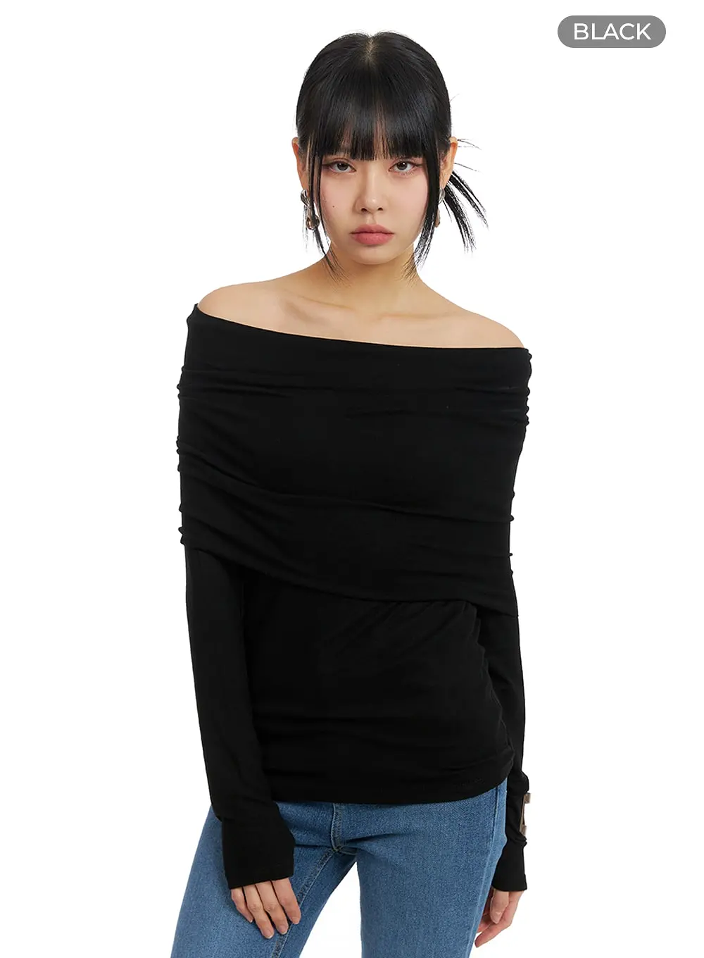 Solid Off Shoulder Long Sleeve IM414