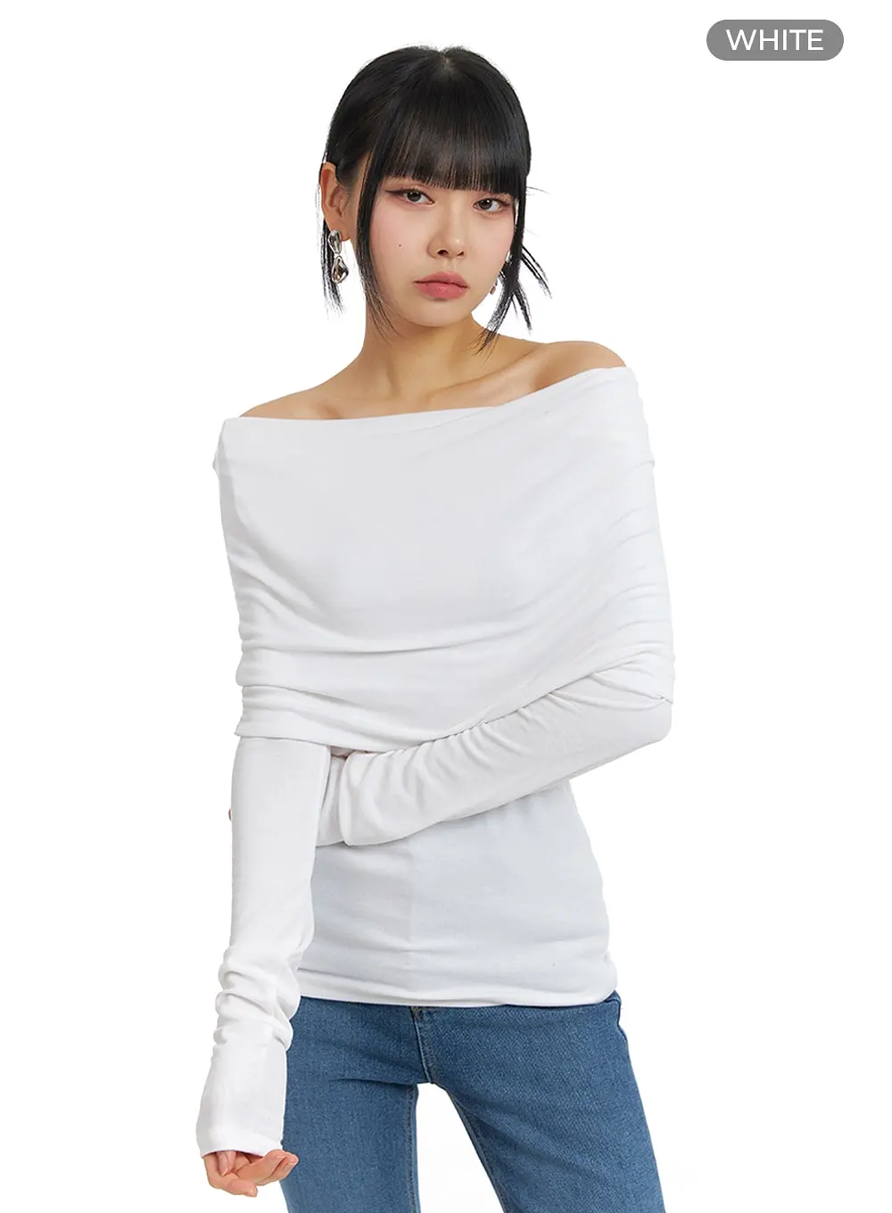 Solid Off Shoulder Long Sleeve IM414