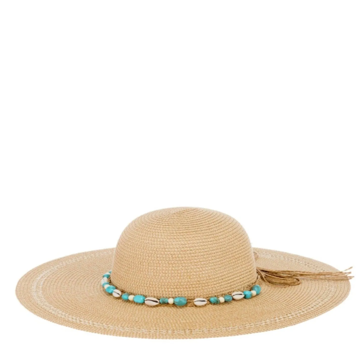 Straw Hat with Shell Bead Detail