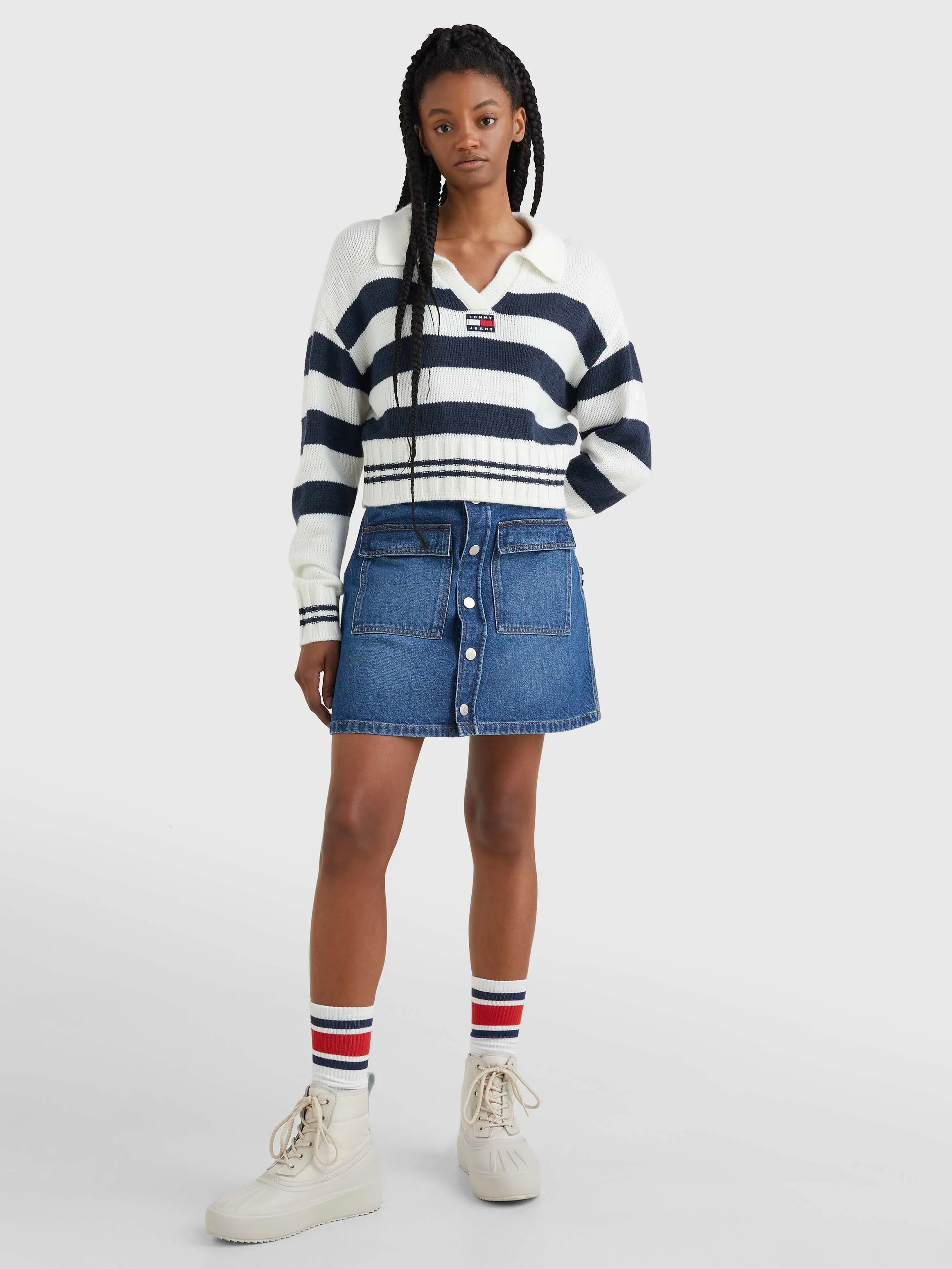 Stripe Rib-Knit Cropped Jumper | Sweatshirts & Hoodies | Tommy Jeans