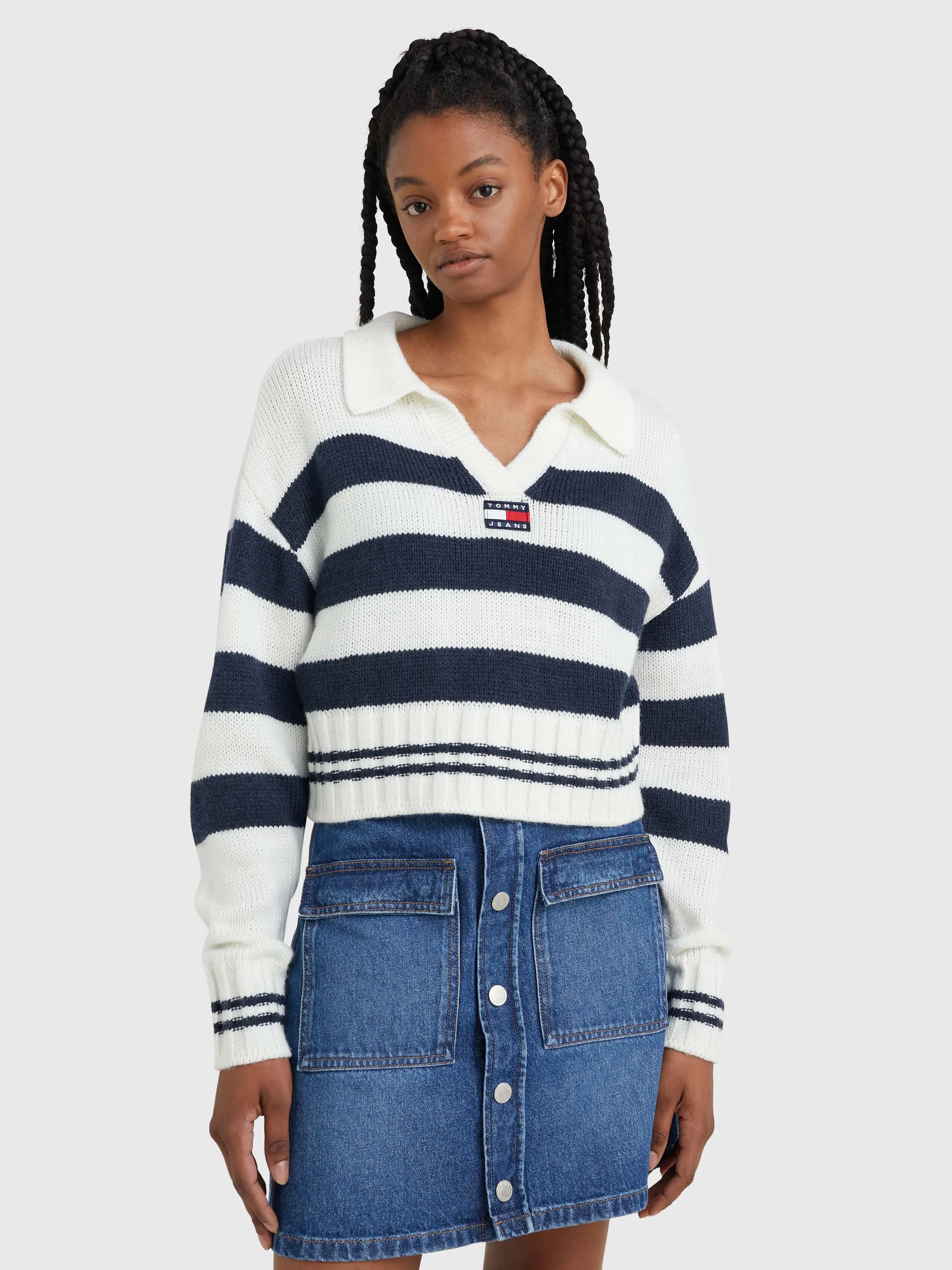 Stripe Rib-Knit Cropped Jumper | Sweatshirts & Hoodies | Tommy Jeans