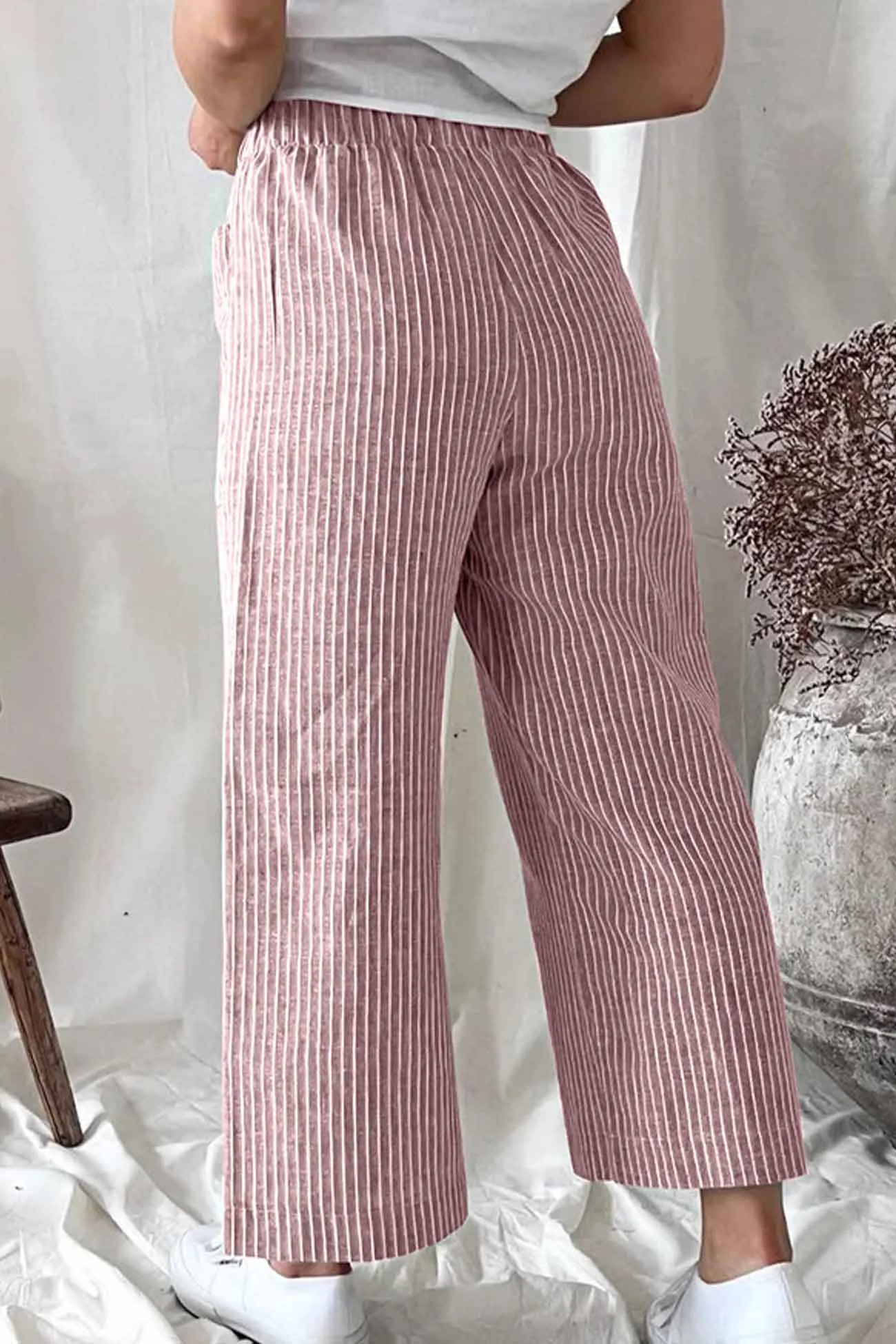 Striped Pocket Straight Leg Trouser Pants