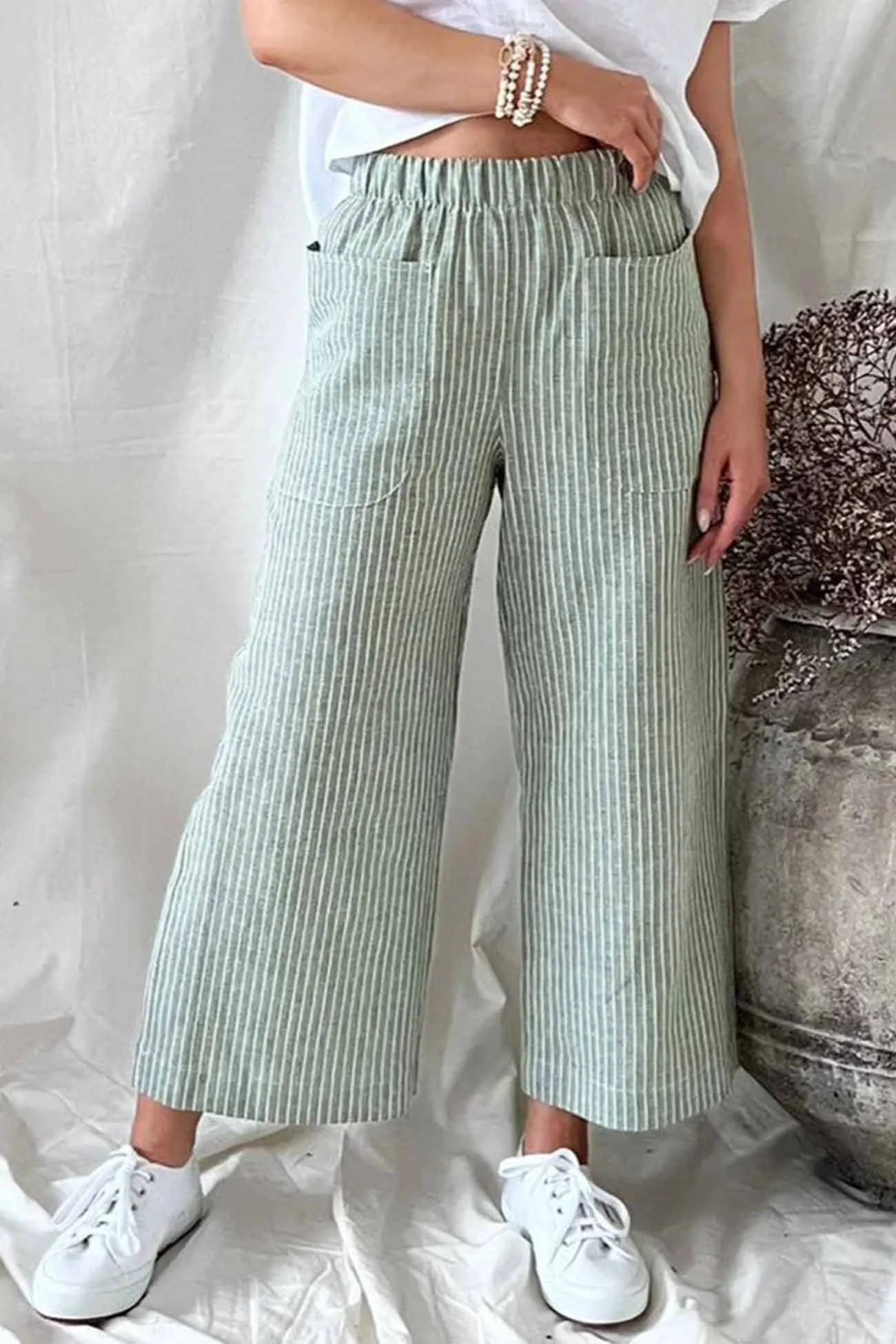 Striped Pocket Straight Leg Trouser Pants