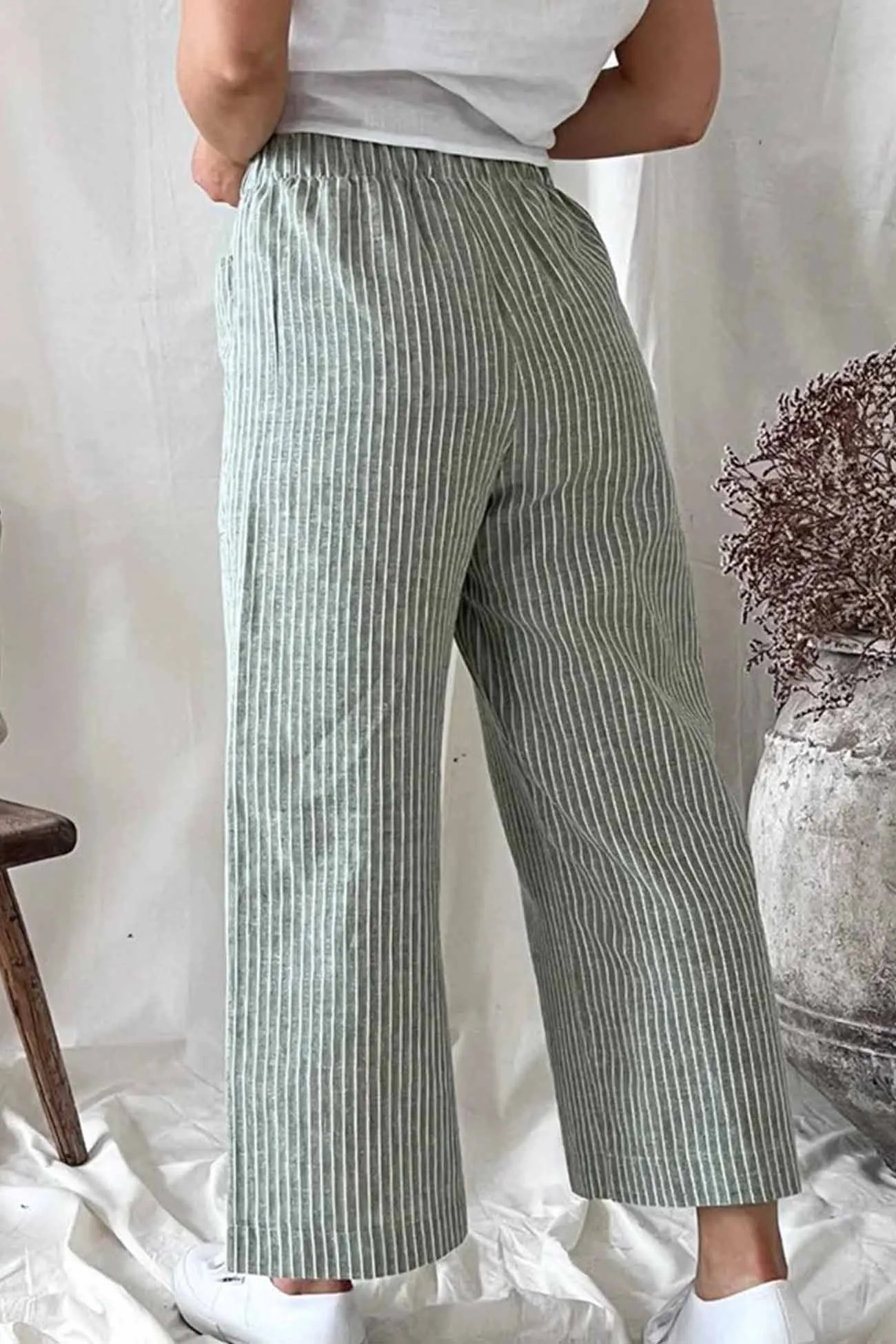 Striped Pocket Straight Leg Trouser Pants