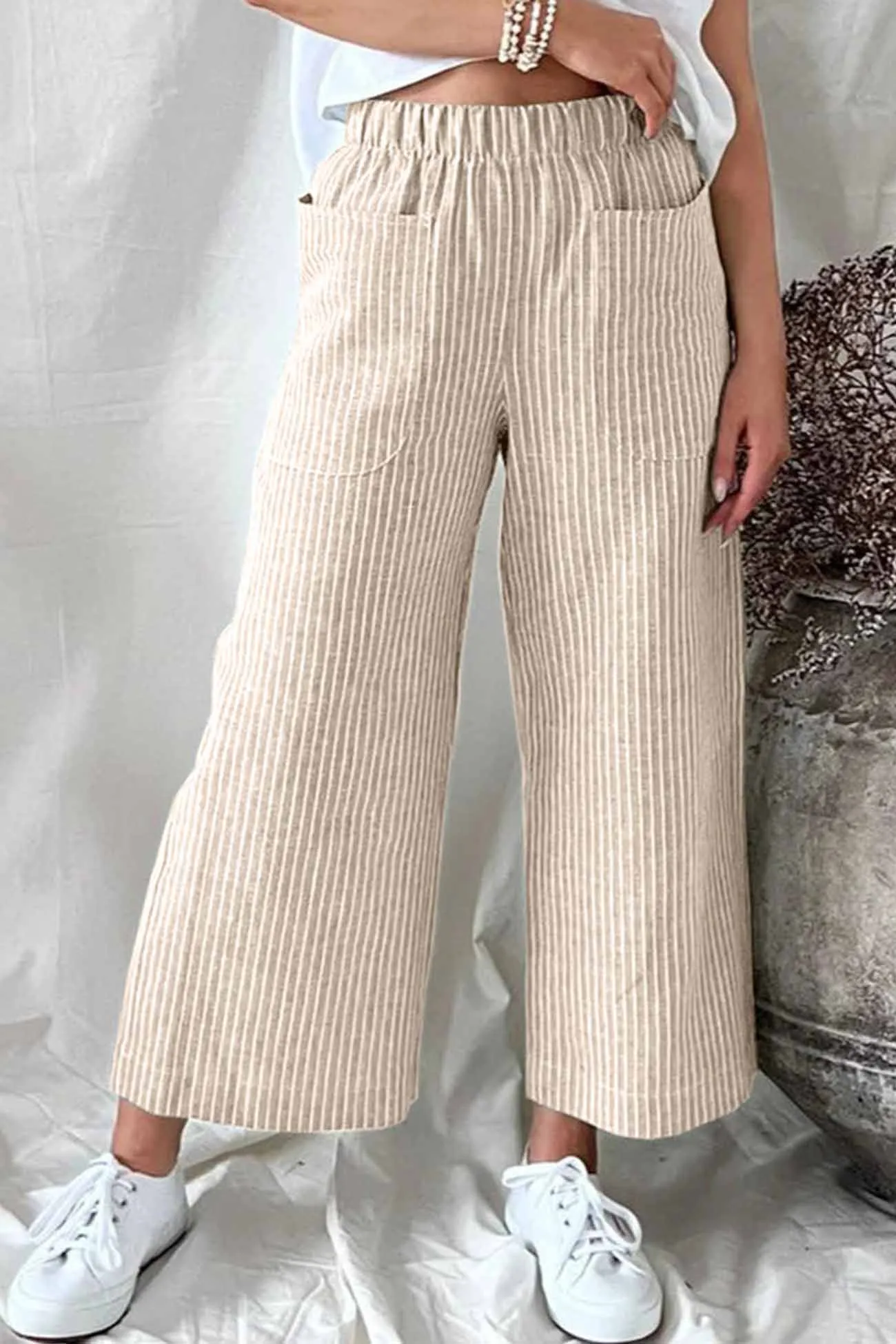 Striped Pocket Straight Leg Trouser Pants