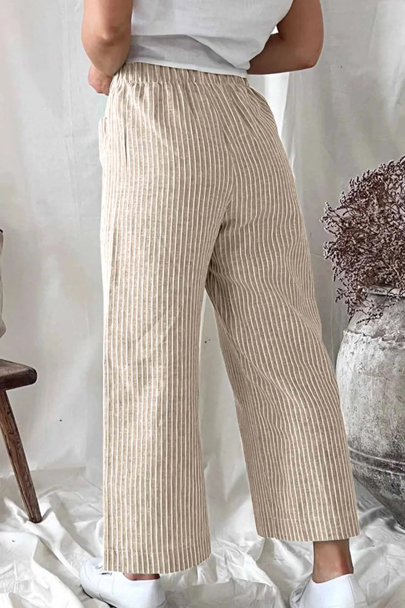 Striped Pocket Straight Leg Trouser Pants