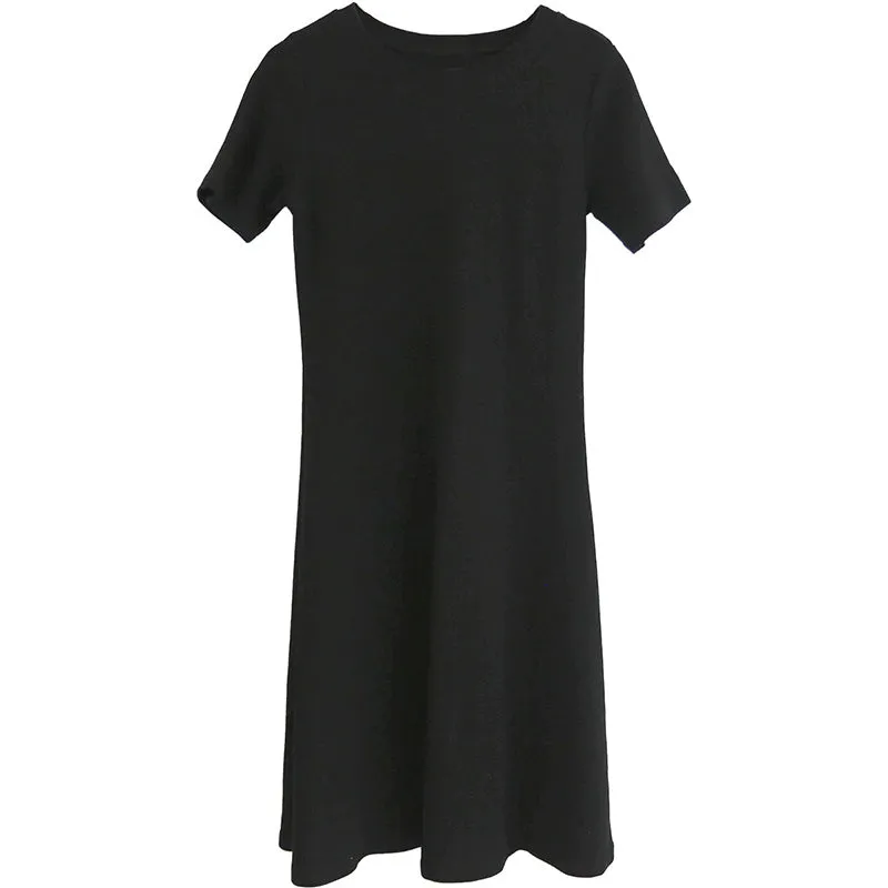 summer new retro temperament a word Slim round neck short-sleeved dress