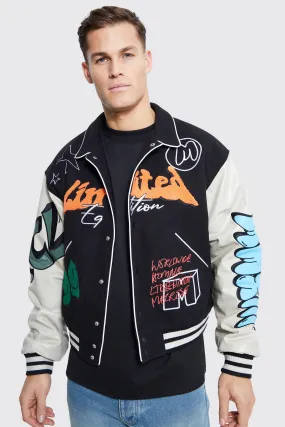 Tall Boxy Fit Graffiti Varsity Jacket