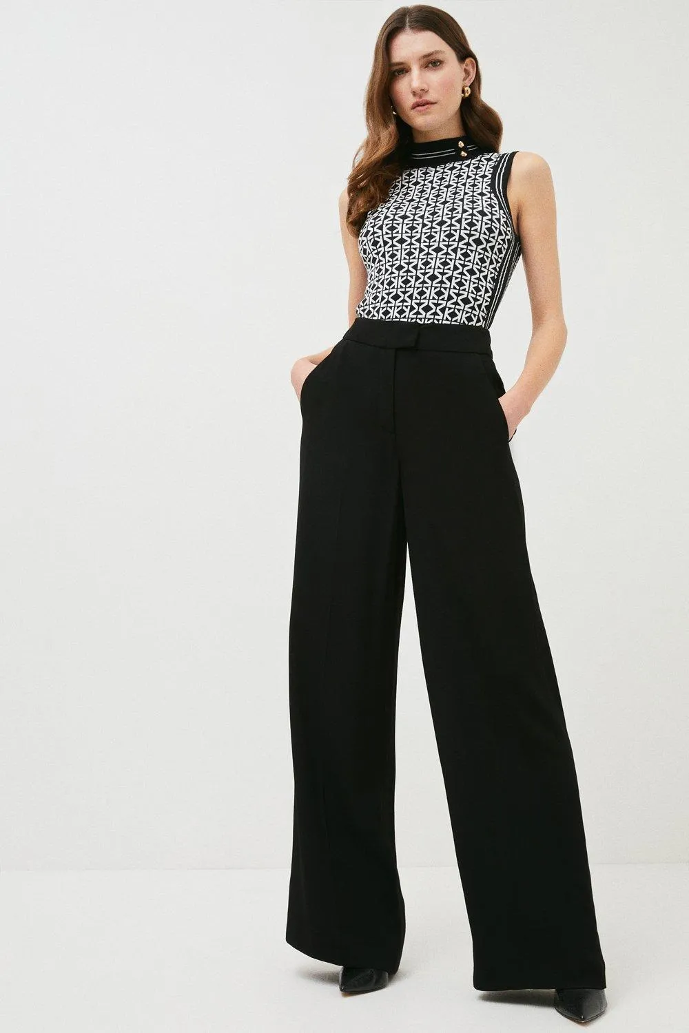 Tall Viscose Satin Back Crepe Wide Leg Trouser | Karen Millen