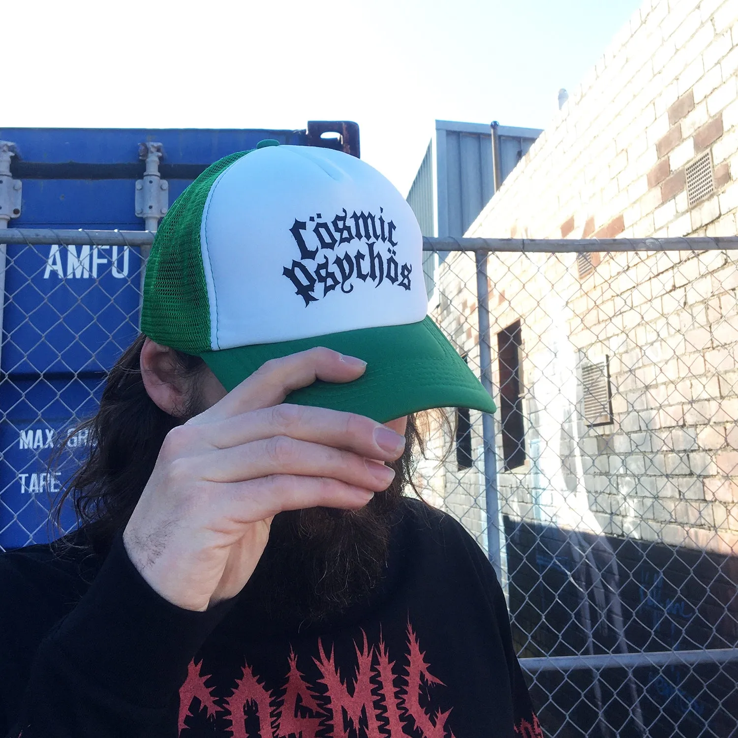 Text Logo Trucker Hat (White/Green)