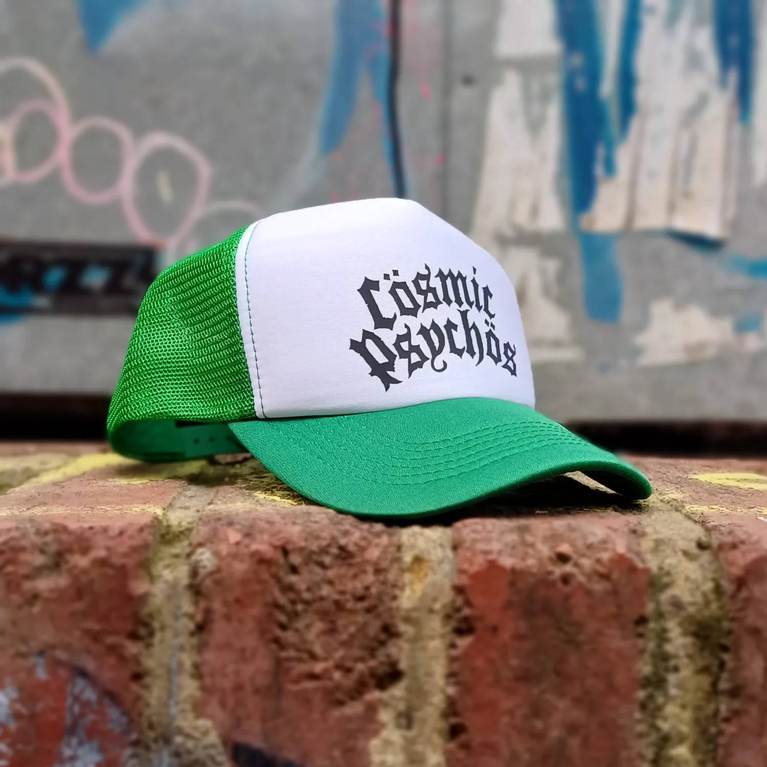 Text Logo Trucker Hat (White/Green)