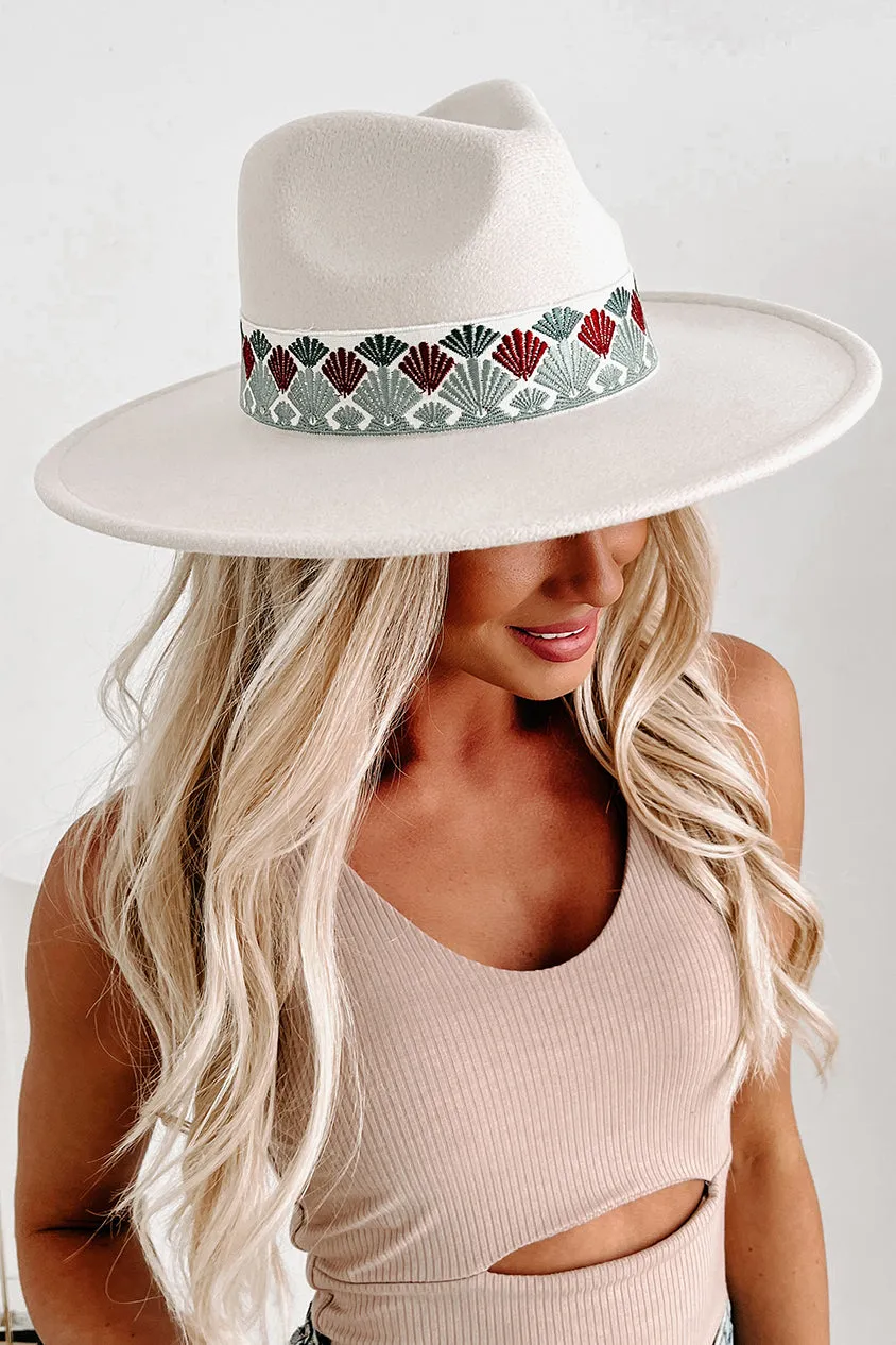 The Boho Lifestyle Wide Brim Embroidered Band Hat (Ivory)