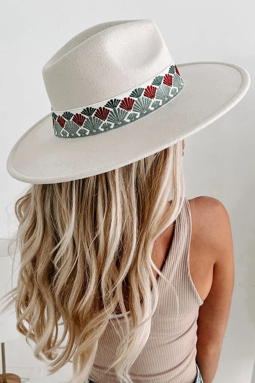 The Boho Lifestyle Wide Brim Embroidered Band Hat (Ivory)