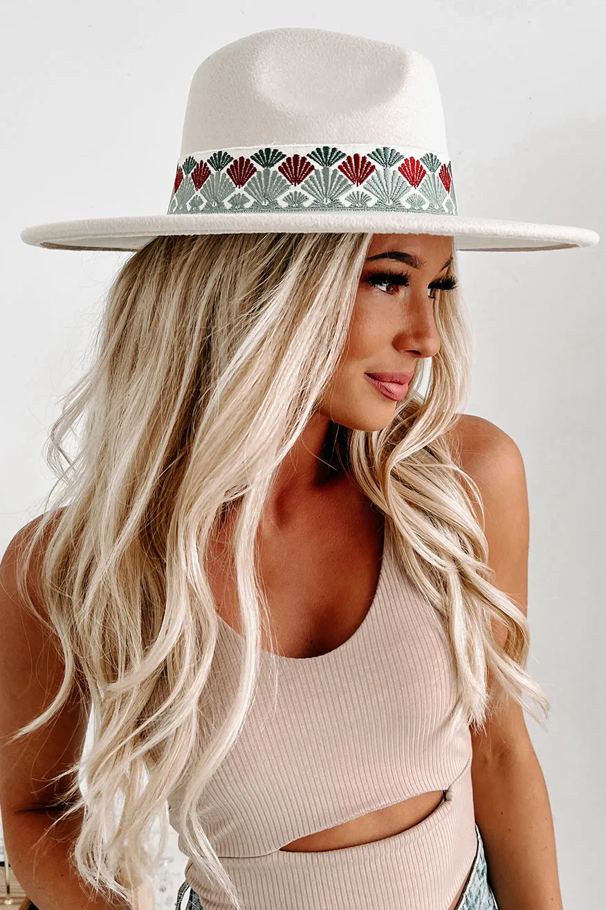 The Boho Lifestyle Wide Brim Embroidered Band Hat (Ivory)