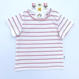 The Juno – Short-Sleeved Baby/Child Twinning Top – Rose & Ecru Stripe