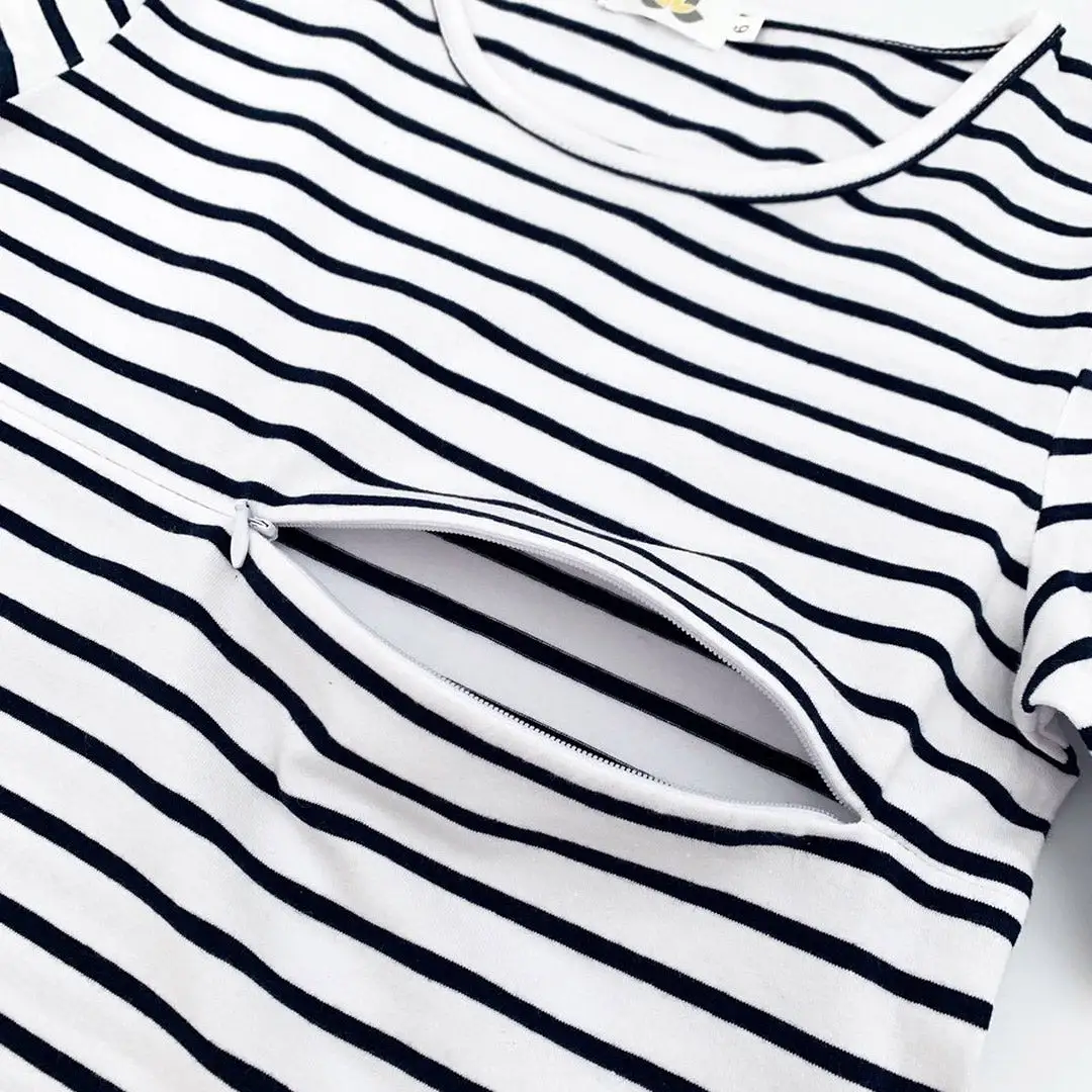 The Juno – Stripy Short-Sleeved Breastfeeding Mumma Top