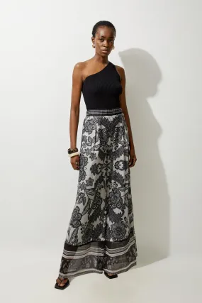 Tile Print Organdie Wide Leg Trouser | Karen Millen