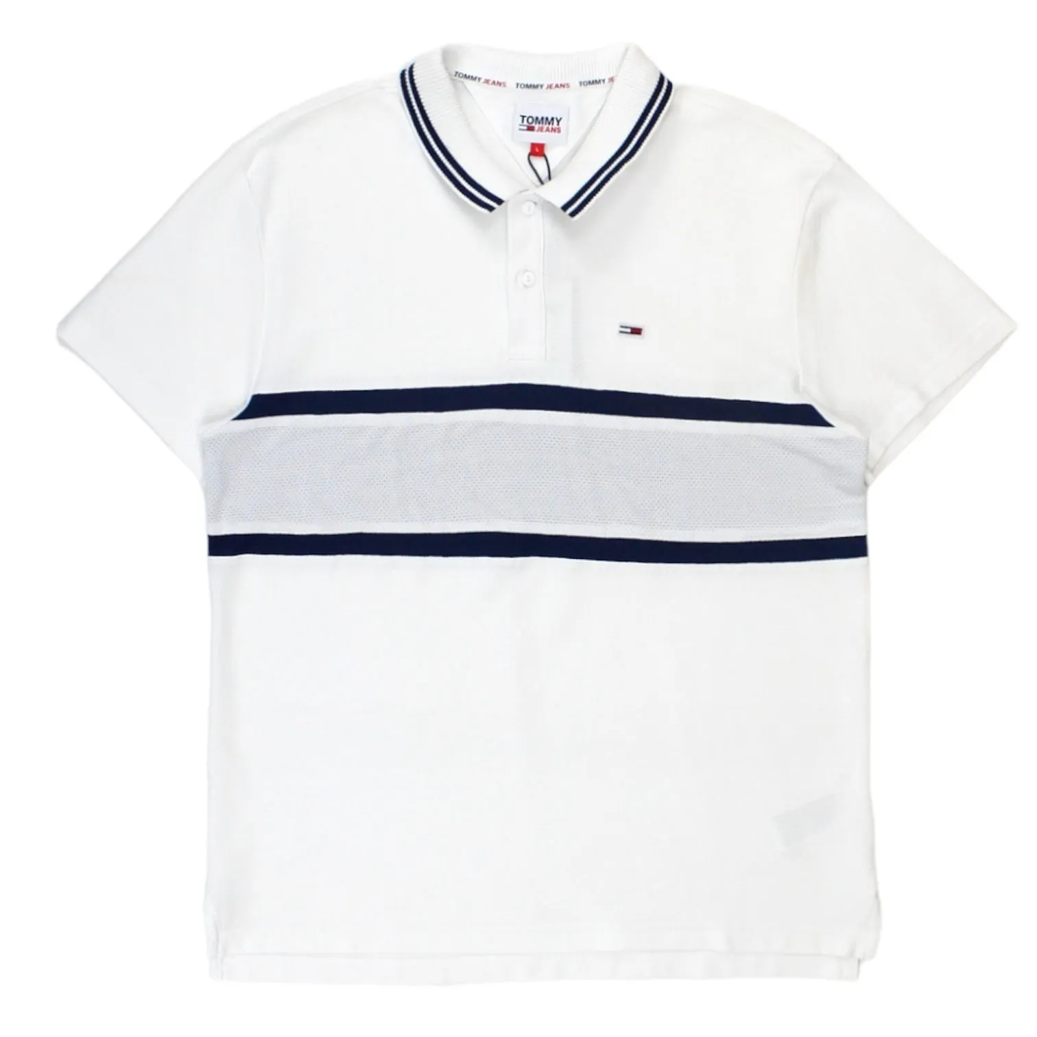 Tommy Jeans White Pique & Mesh Polo Shirt