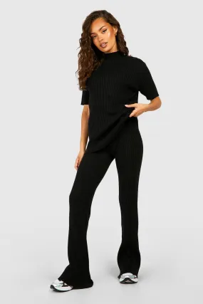 Trouser Co-ords | Rib Knitted Tunic And Wide Leg Trouser Set | boohoo