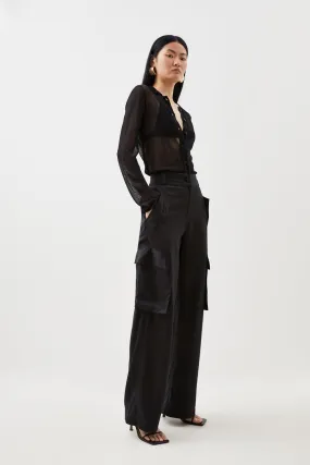 Twill Utility Wide Leg Woven Trouser | Karen Millen